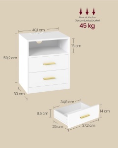 Noptiera cu prize, USB si LED, Custos, Alb, 30x40.1x50.2 cm - Img 4