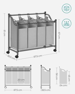Organizator cu roti pentru baie, Songmics, 4 x 35L, 87.5 x 38.5 x 67 cm, LSF005, Gri - Img 6