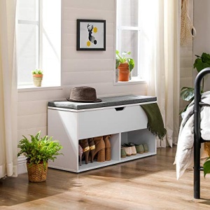 Pantofar bancuta hol cufar cu depozitare, Vasagle, Alb-Gri, 100x30x48 cm - Img 3
