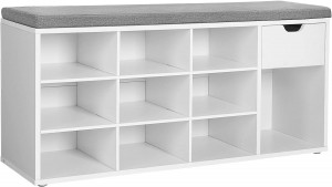 Pantofar bancuta hol cufar cu depozitare, Vasagle, Alb-Gri, 104x30.5x48 cm - Img 2