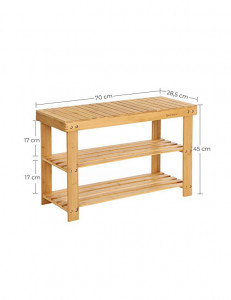 Pantofar tip banca, Songmics, 3 rafturi, Bambus, 28.5 x 70 x 45 cm - Img 6