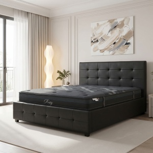 Pat cu saltea si depozitare, Roi Resty, Pako, Negru 172x218x109 cm