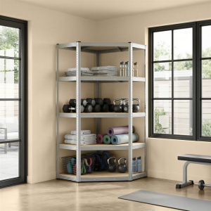 Raft metalic de colt, Cozory, Songmics, Bej, 90x90x180 cm - Img 4
