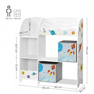 Raft organizare jucarii copii, Songmics, Alb-Gri, 93.0x30.0x100.0 cm - Img 4