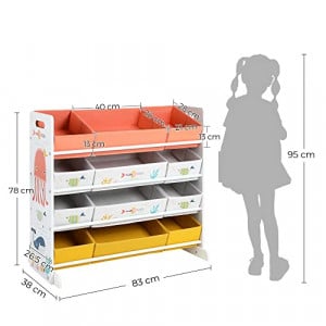 Raft organizare jucarii copii, Songmics, Alb-Portocaliu, 83.0x38.0x78.0 cm - Img 4