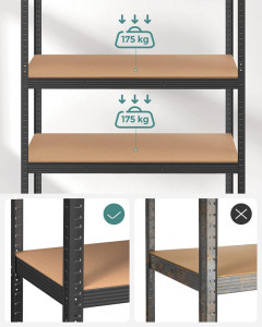 Raft Songmics, 5 rafturi, 60 x 120 x 200 cm, Black, GLR060B01 - Img 6