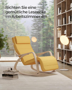 Scaun balansoar, Songmics, Galben-Natural, 121.5x67x84 cm - Img 5