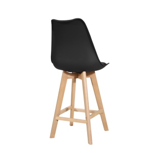 Scaun bar Gaston negru plastic PP si piele ecologica PU cu picioare din lemn natural 56x48.5x104 cm - Img 2