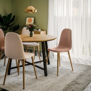 Scaun Bella bej din material textil cu picioare din metal natural 43x52x88 cm - Img 2