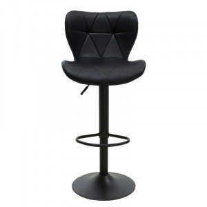Scaun de bar Coozy reglabil pe inaltime stil capitonat metal negru mat cu piele ecologica pe negru - Img 4