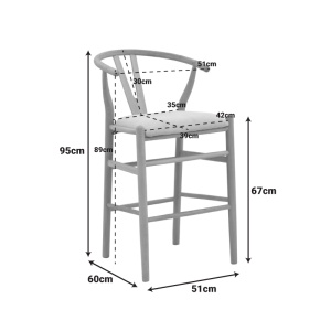 Scaun de bar Wishbone, Gri, 51x60x95 cm - Img 2