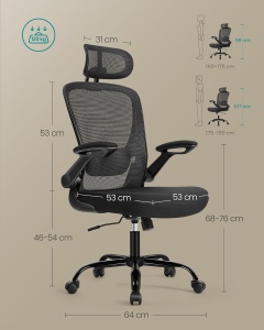 Scaun de birou Negru Songmics 62x62.4x120.4 cm - Img 5