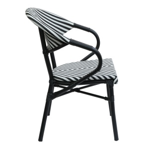 Scaun de gradina Isaia stivuibil aluminiu negru si textilena alb si negru 57x57x83 cm - Img 2