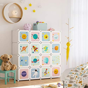 Set 16 cuburi modulare pentru baietei cu usa din plastic pentru depozitare, Songmics, Alb, 123x31x123 cm - Img 4