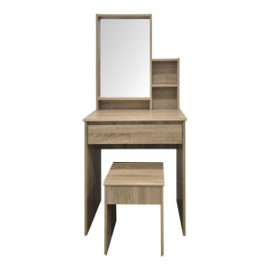 Set 2 bucati Masa de machiaj cu taburet, Larnia, Stejar, 40x65x142 cm - Img 3