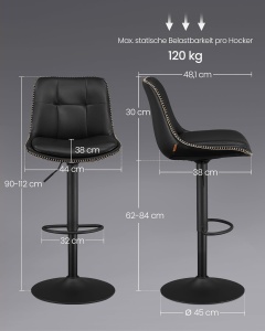 Set 2 scaune de bar reglabile Songmics Negru 38x44.5x115 cm - Img 2