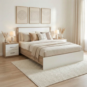 Set 3 buc. dormitor cadru pat si noptiere, Athos, Sonoma, 150x206.5x96 cm