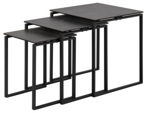 Set 3 piese Masute de cafea stivuibile Katrine, Negru, 55x50x50 cm - Img 3