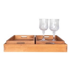 Set 3 piese Tavi decorative Faro, Teak, 39x29x5 cm - Img 4