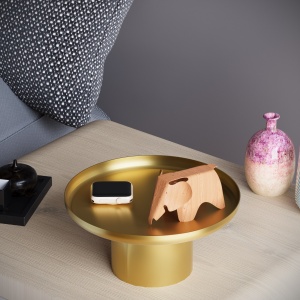 Set 3 platouri decorative metalice GED-007 Auriu 25.5x25.5x9 cm - Img 4