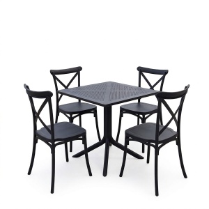 Set 5 piese Masa dining si Scaune Crossie Groovy, Gri inchis, 80x80x74 cm - Img 2