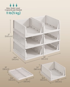 Set 6 cutii de depozitare stivuibile dulap haine Songmics, Dennys, Alb, 160x80x73-121 cm - Img 6
