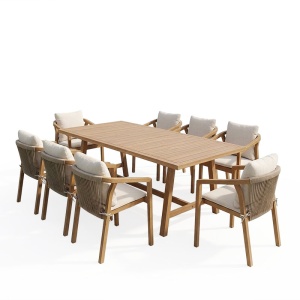Set 9 masa si scaune gradina, Malibu, Bej, 90x180x75 cm - Img 2