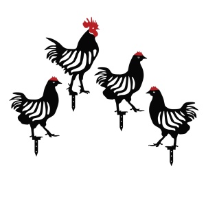 Set de accesorii metalice decorative pentru gradina Chicken Family Negru 23x27 cm - Img 2