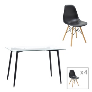 Set dining Quana-Julita, Pako World, 5 piese, Negru, 120x70x75 cm