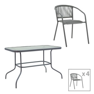 Set dining Valor-Lindaria, Pako World, Metal, Antracit, Ratan, 110x60x70 cm