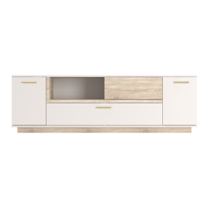 Set living 2 buc. Comoda TV si Dulap perete Norda, Crem, 187x40x58.4 cm - Img 2