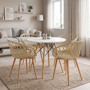 Set masa si scaune dining, 5 buc, Ezra Julita, Alb, 80x80x73 cm
