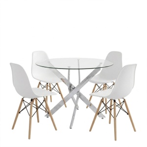 Set masa si scaune dining, 5 buc, Julita Antoro, Alb, 100x100x75 cm - Img 2