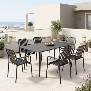 Set masa si scaune dining, 7 buc, Heven Vista, Pako, Negru 150x80x72 cm