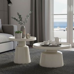 Set masute de cafea, 2 buc, Ginoze, Pako, Alb 70x70x38 cm