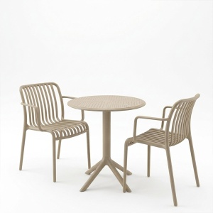 Set mobilier dining 3 piese Mercon Zoi, Crem, 60x60x75 cm - Img 2