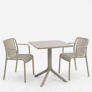 Set mobilier dining 3 piese Zoi Groovy, Cappuccino, 80x80x74 cm - Img 2
