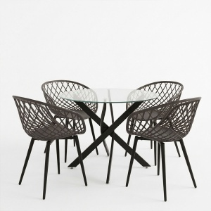 Set mobilier sufragerie 5 piese Ezra, Negru/Antracit, 80x80x75 cm - Img 2