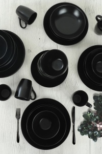 Set veselă din ceramică, 30 bucati Alfa Negru 27x27x27 cm - Img 3