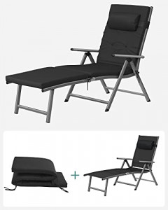 Sezlong, Songmics, Negru, 60x183x97 cm - Img 6