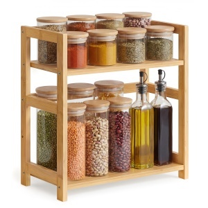 Suport pentru condimente, Bambou, Songmics, Natural, 41x18.6x41 cm