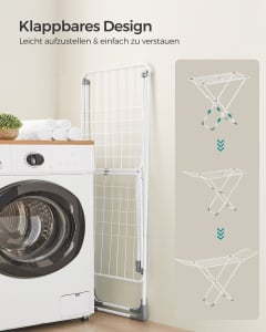 Suport uscator de rufe, Bunji, Songmics, Alb, 182x50x102.5 cm - Img 3