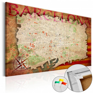 Tablou din plută - Map of Barcelona [Cork Map] 120x80 cm