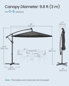 Umbrela de gradina cu LED Songmics Gri 300x300x245 cm - Img 7