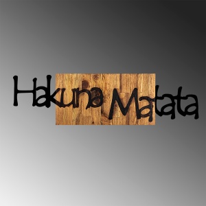 Accesoriu decorativ de perete din lemn si metal Hakuna Matata 4 Negru 108x3x30 cm - Img 5