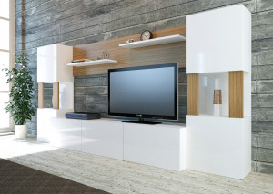 Ansamblu Comoda TV Lore Alb-Teak - Img 3