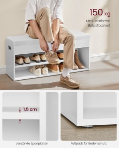 Bancuta hol cufar cu depozitare, Vasagle, Alb, 100x30x44 cm - Img 4