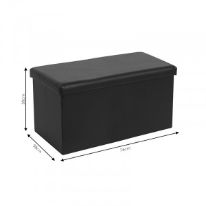 Bancuta hol cufar cu spatiu de depozitare Cooperation piele ecologica negru 76x38x38cm - Img 5