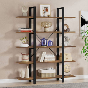 Biblioteca Esthon, culoarea nuc - metal negru 120x28x180cm - Img 2