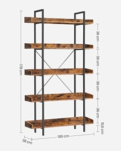 Biblioteca, Vasagle, Negru , 178.0×100.0×28.0 cm - Img 3